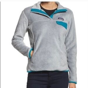 Patagonia Light Gray Fleece Pullover with Teal Accents